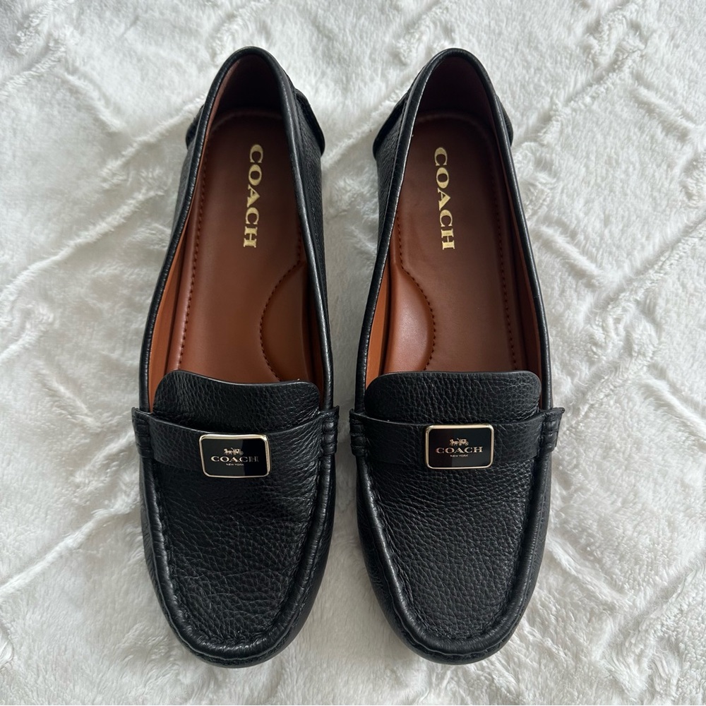 COACH Black Pebble Leather Loafers Size 10 - Picture 7 of 10